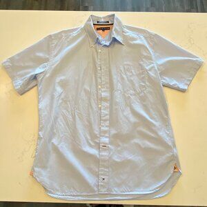 Tommy Hilfiger 80's 2 Ply Fabric Short Sleeve Button Up Men's Shirt in Blue